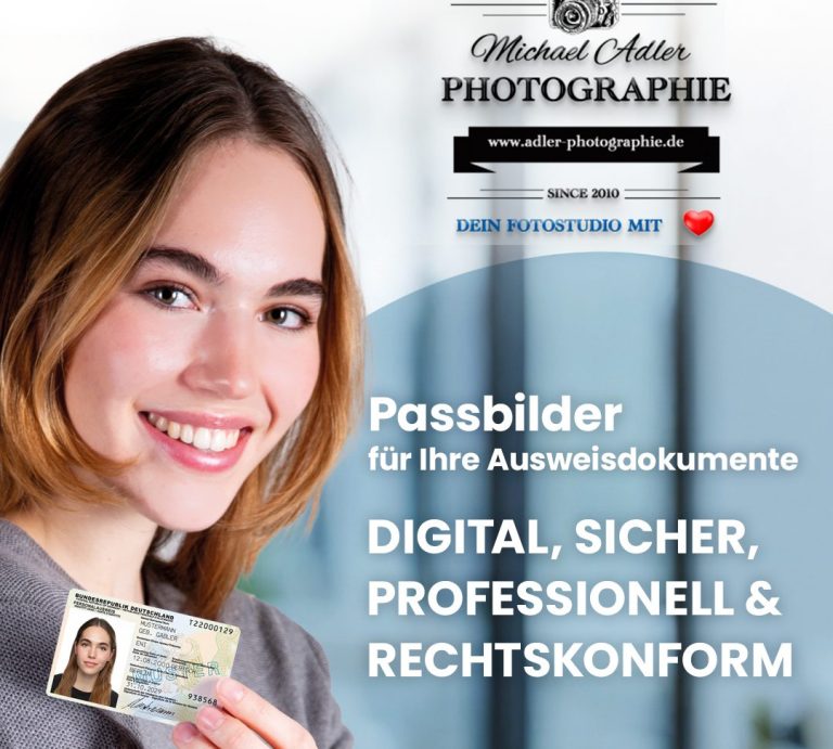 Biometrische Passbilder von einer Frau mit roten Haaren und einem Mann mit kurzem, braunen Haar in Krefeld.